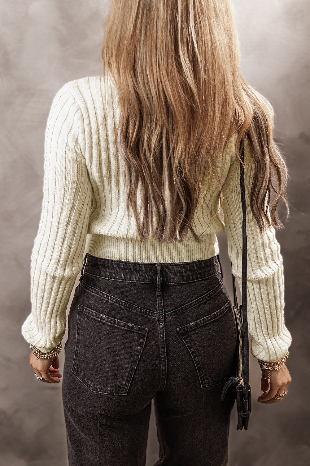 White Solid Color Cable Knit Cropped Sweater