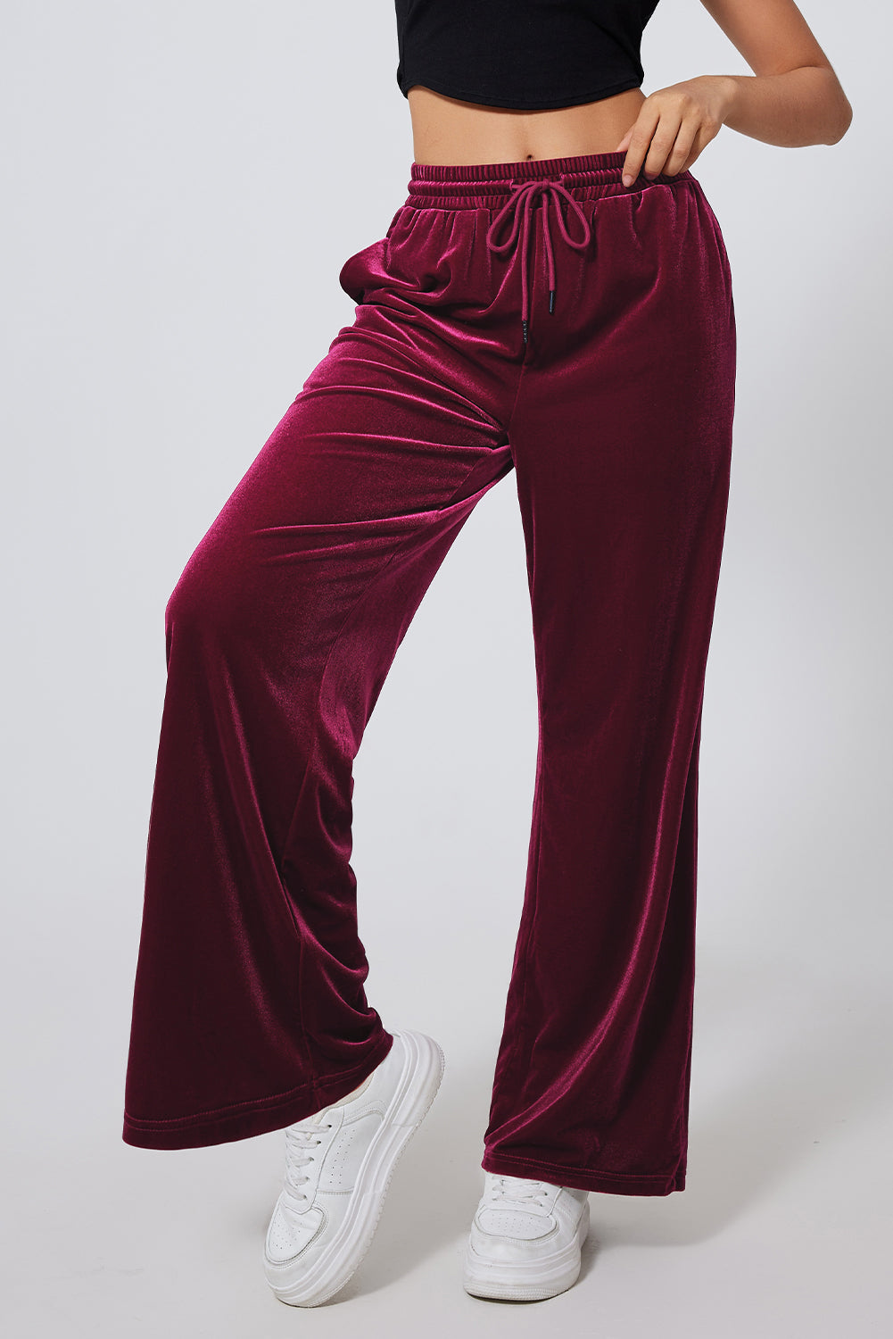 Evergreen Solid Drawstring Waist Wide Leg Pants