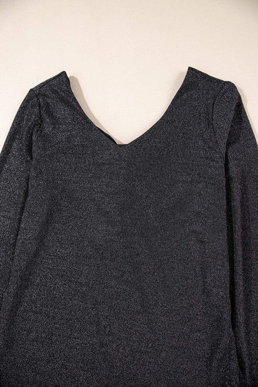 Black Metallic Bowknot Backless V Neck Top