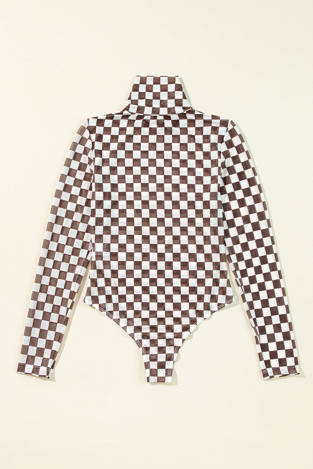 Black Checkered Print Long Sleeve Mock Neck Bodysuit