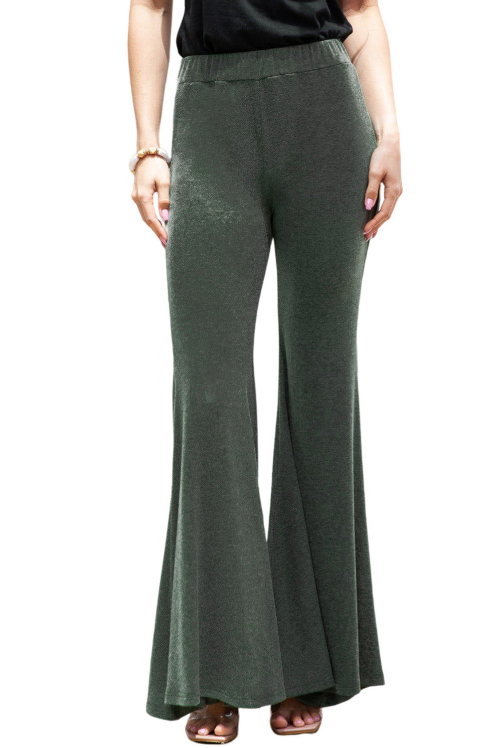 Green Solid High Waist Fit and Flare Pants