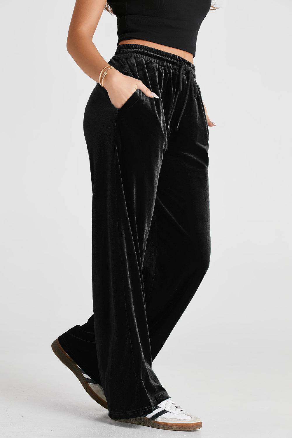 Evergreen Solid Drawstring Waist Wide Leg Pants