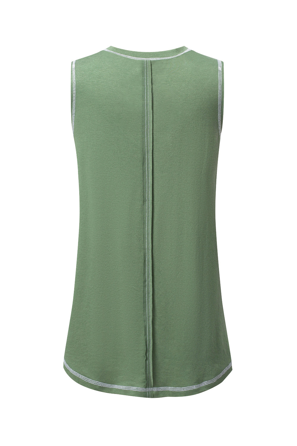Black Stitching Seam Henley Tank Top