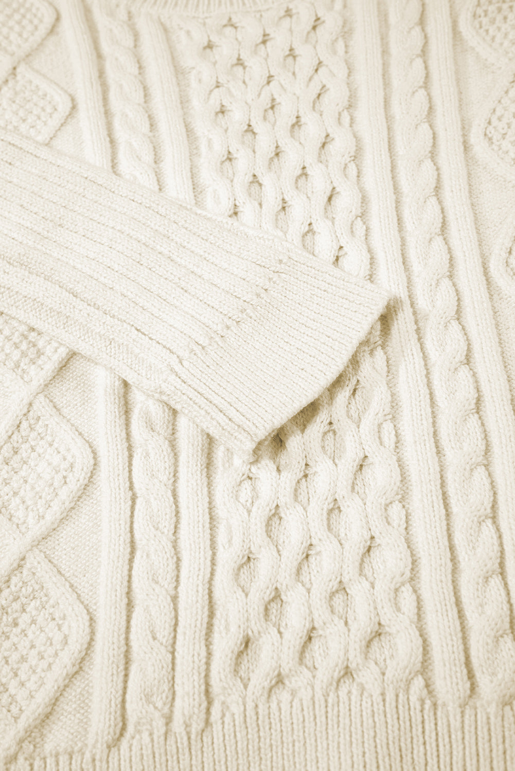 White Solid Color Cable Knit Cropped Sweater