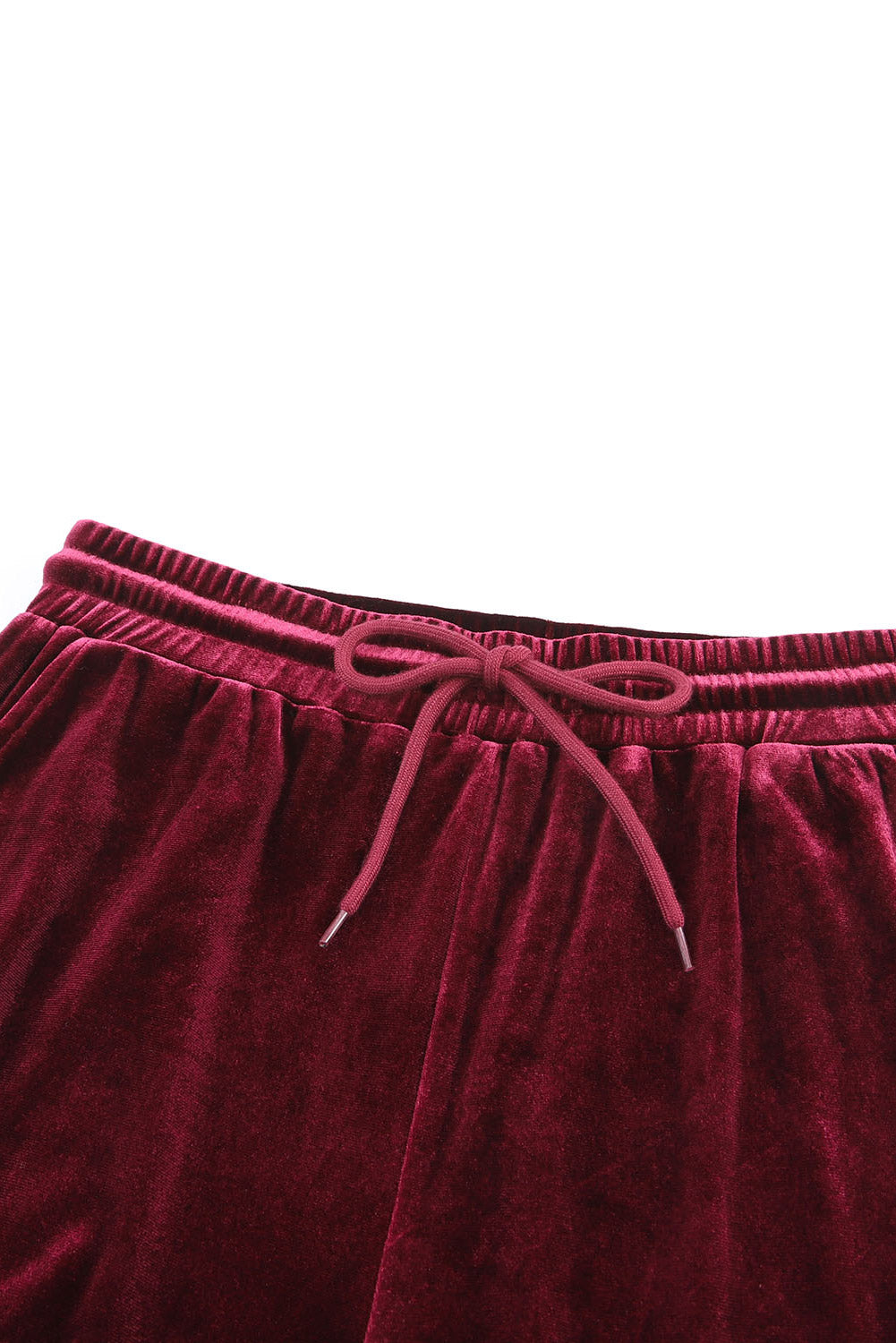 Red Solid Velvet Round Neck Top & Drawstring Pants Longe Set