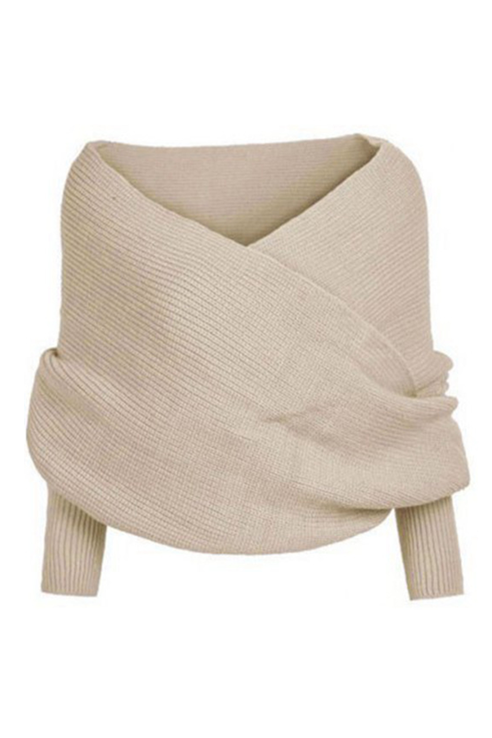 Beige Wrap Up Sleeved Plain Knit Scarf Shawl