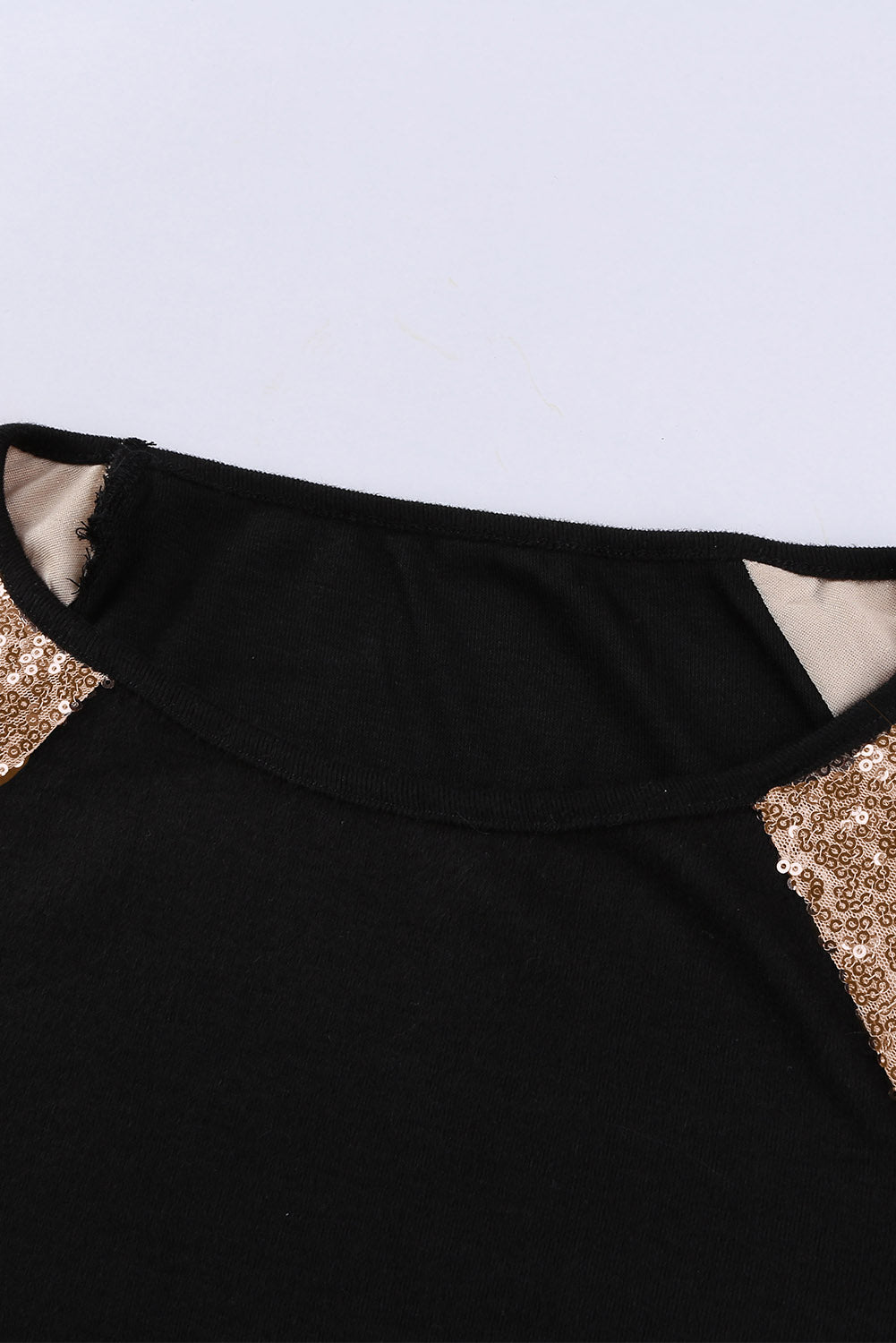 Black and Gold Raglan Sleeve Sequin Top Pullover Long Sleeve Shirt