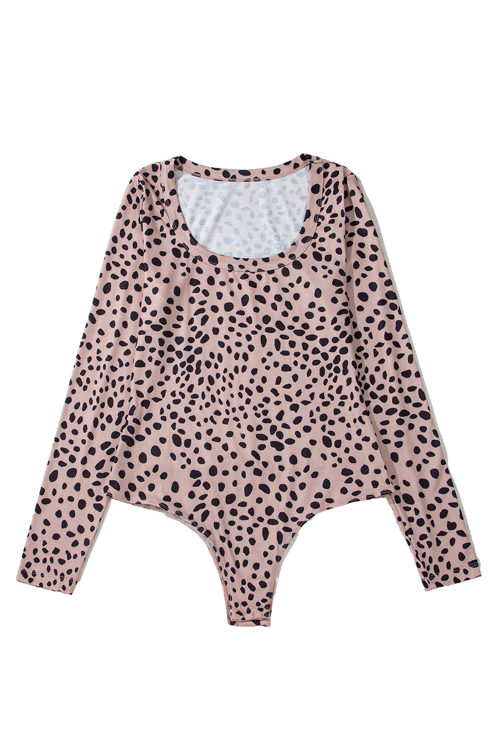 Smoke Gray Leopard Print Scoop Neck Slim Fit Bodysuit