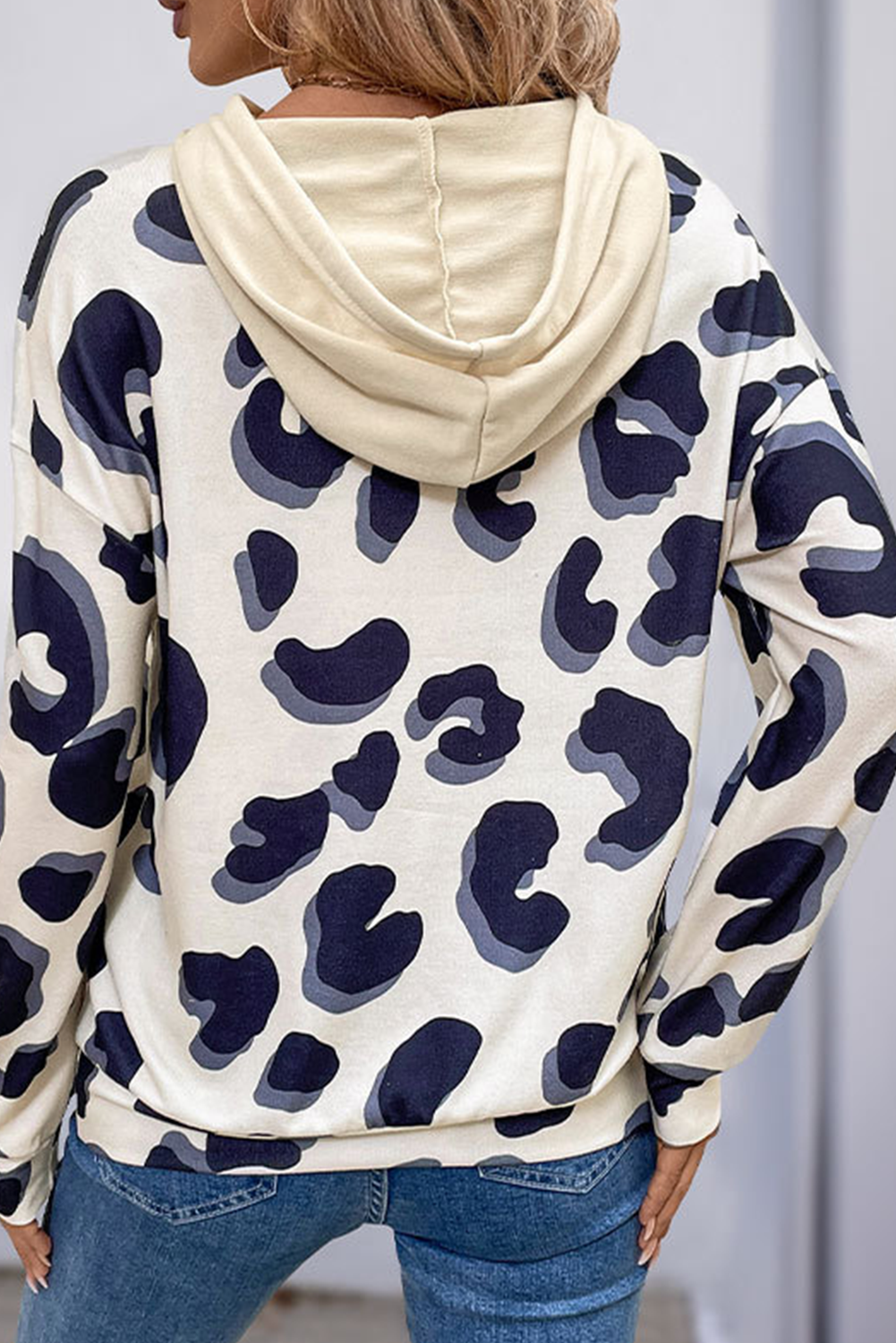 White Cutout Patchwork Leopard Hoodie