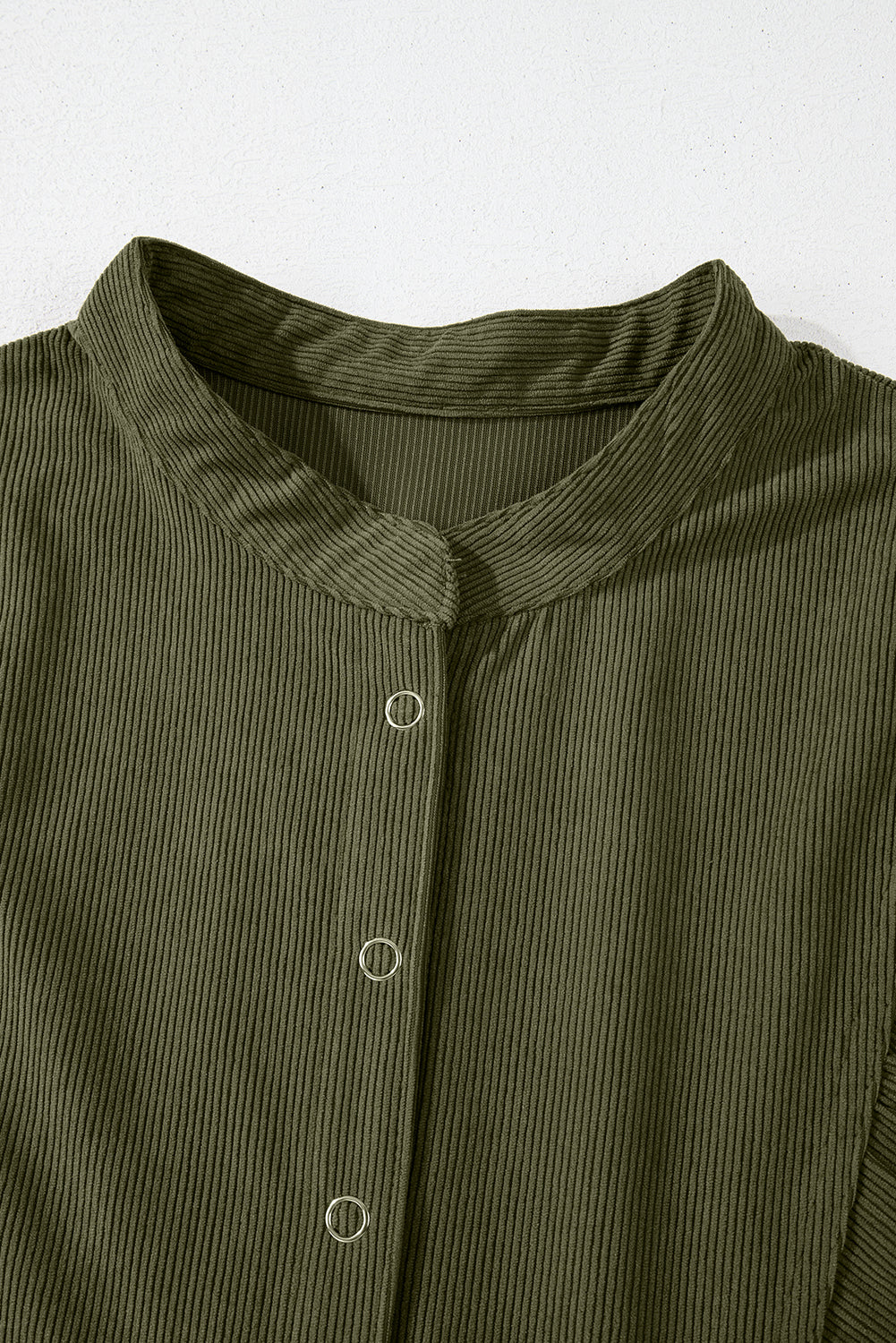 Vineyard Green Snap Button Empire Waist Lantern Sleeve Corduroy Dress