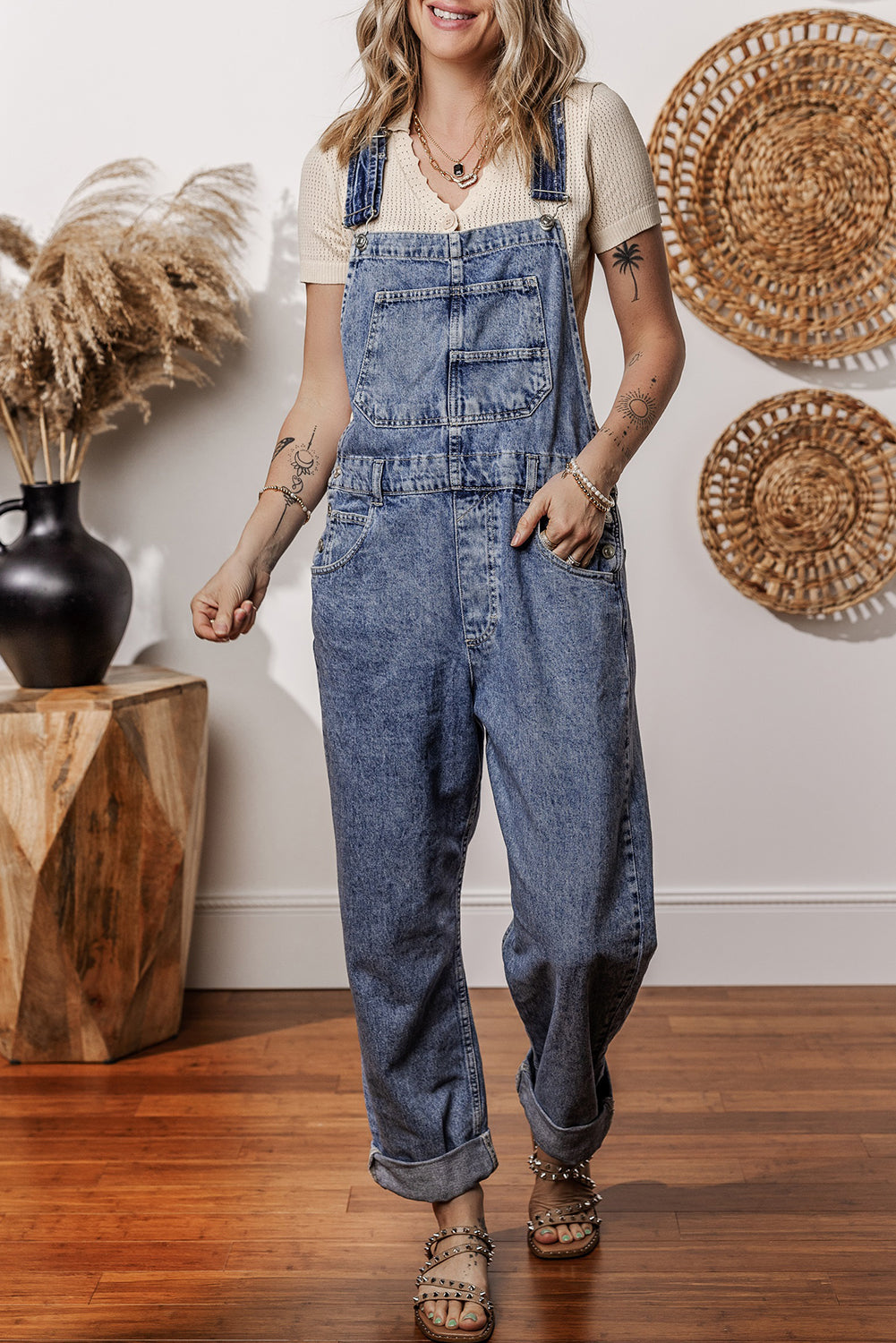 Sail Blue Straight Leg Pockets Denim Bib Overall