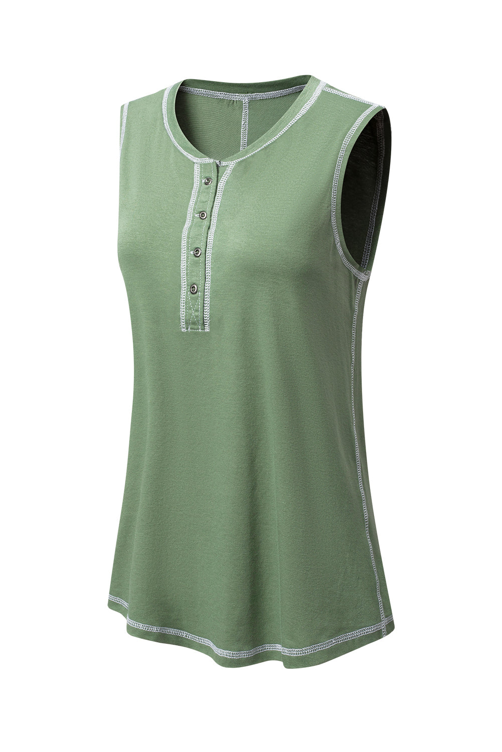 Black Stitching Seam Henley Tank Top