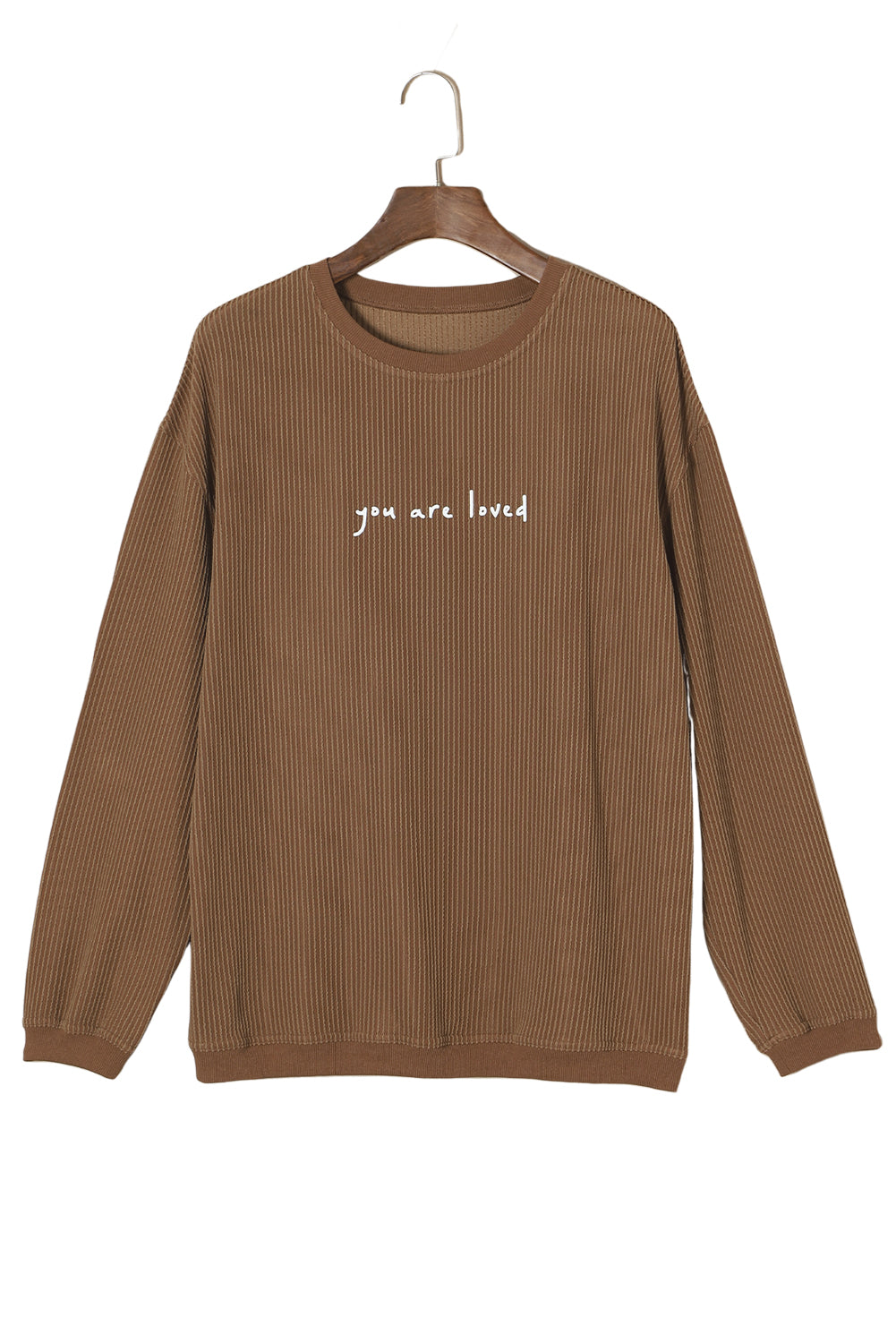 Khaki You Are Loved Print Crinkle Rib Sweatshirt