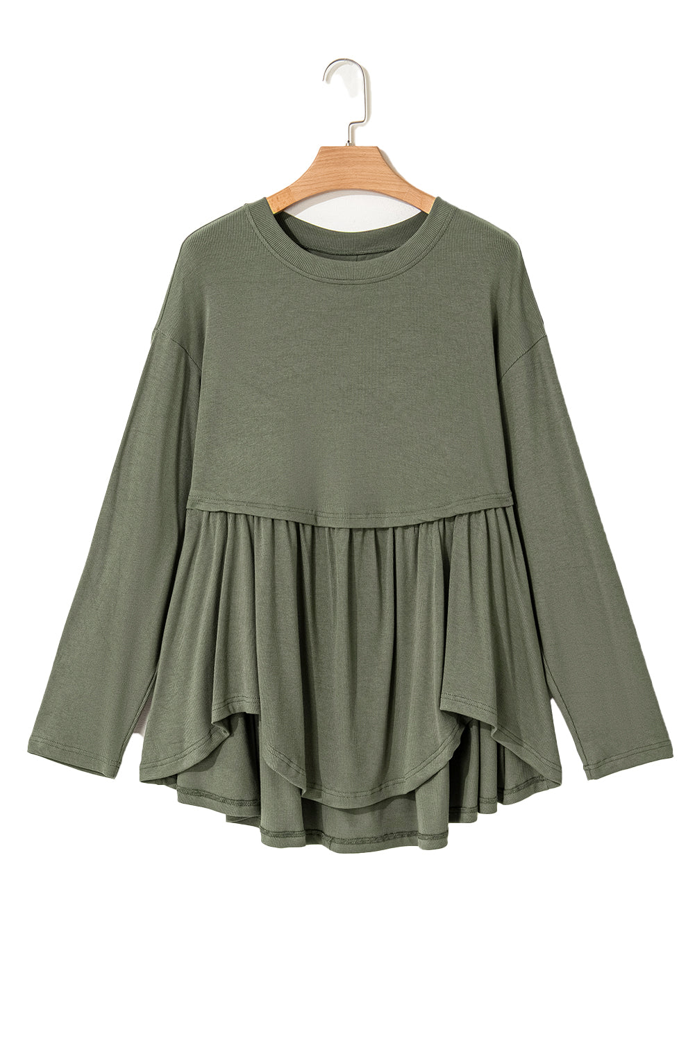 Mist Green Plus Size Thermal Knitted Babydoll Flare Top