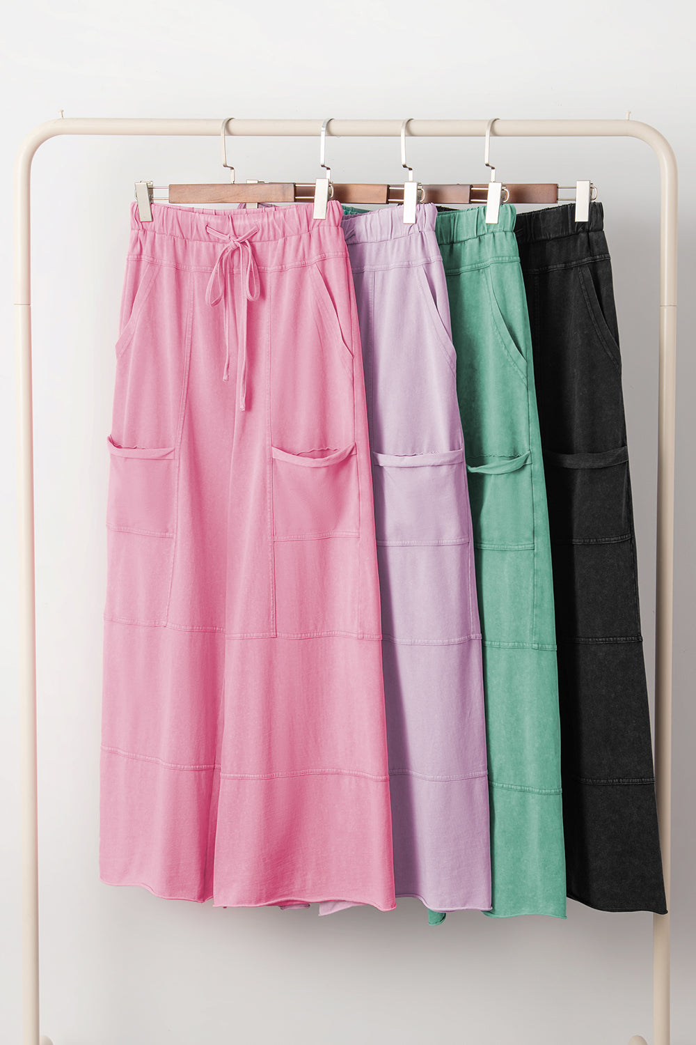 Black Mineral Wash Exposed Seam Wide Leg Cargo Pants