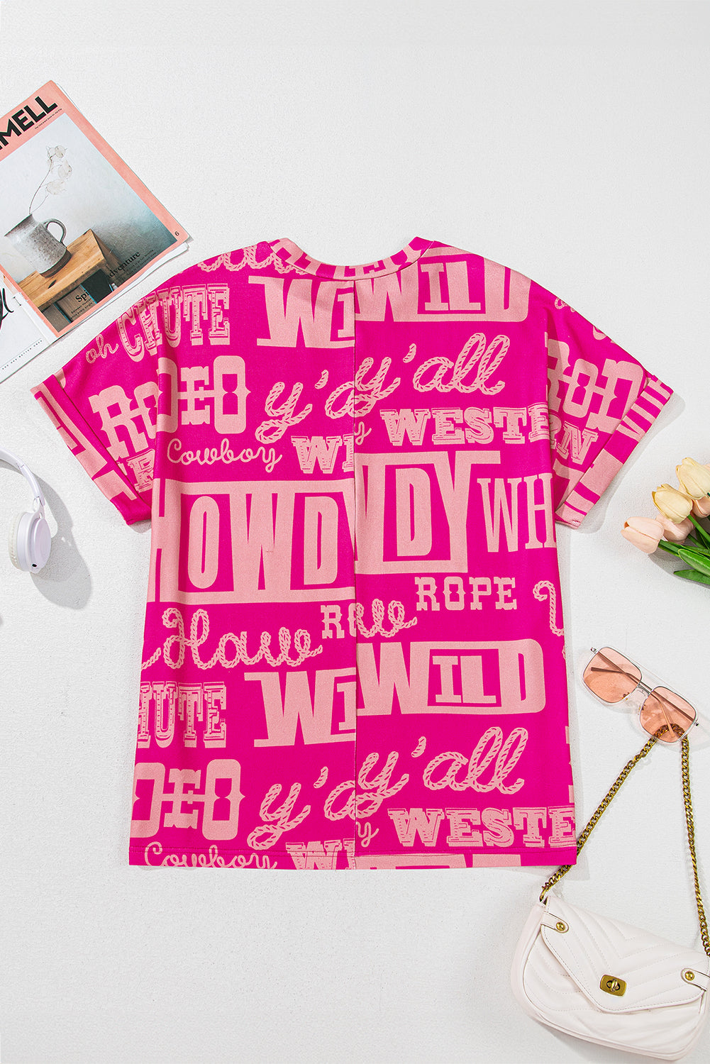 Turquoise Vintage Letter Print Graphic Loose Tee