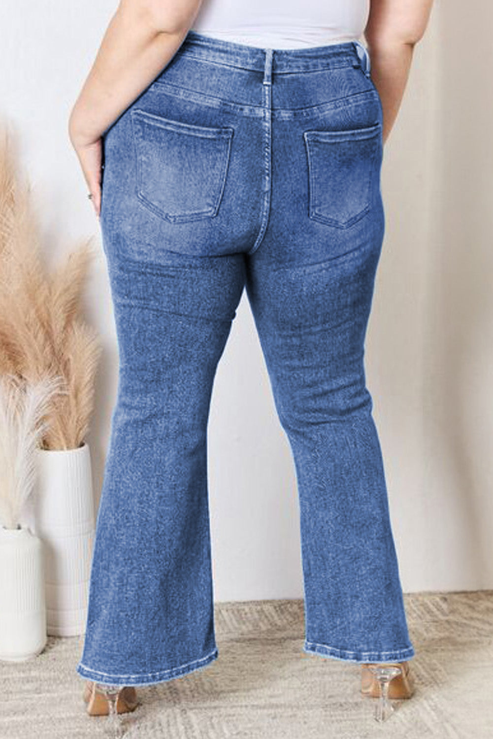 Blue Plus Size Exposed Seam High Waist Flare Jeans