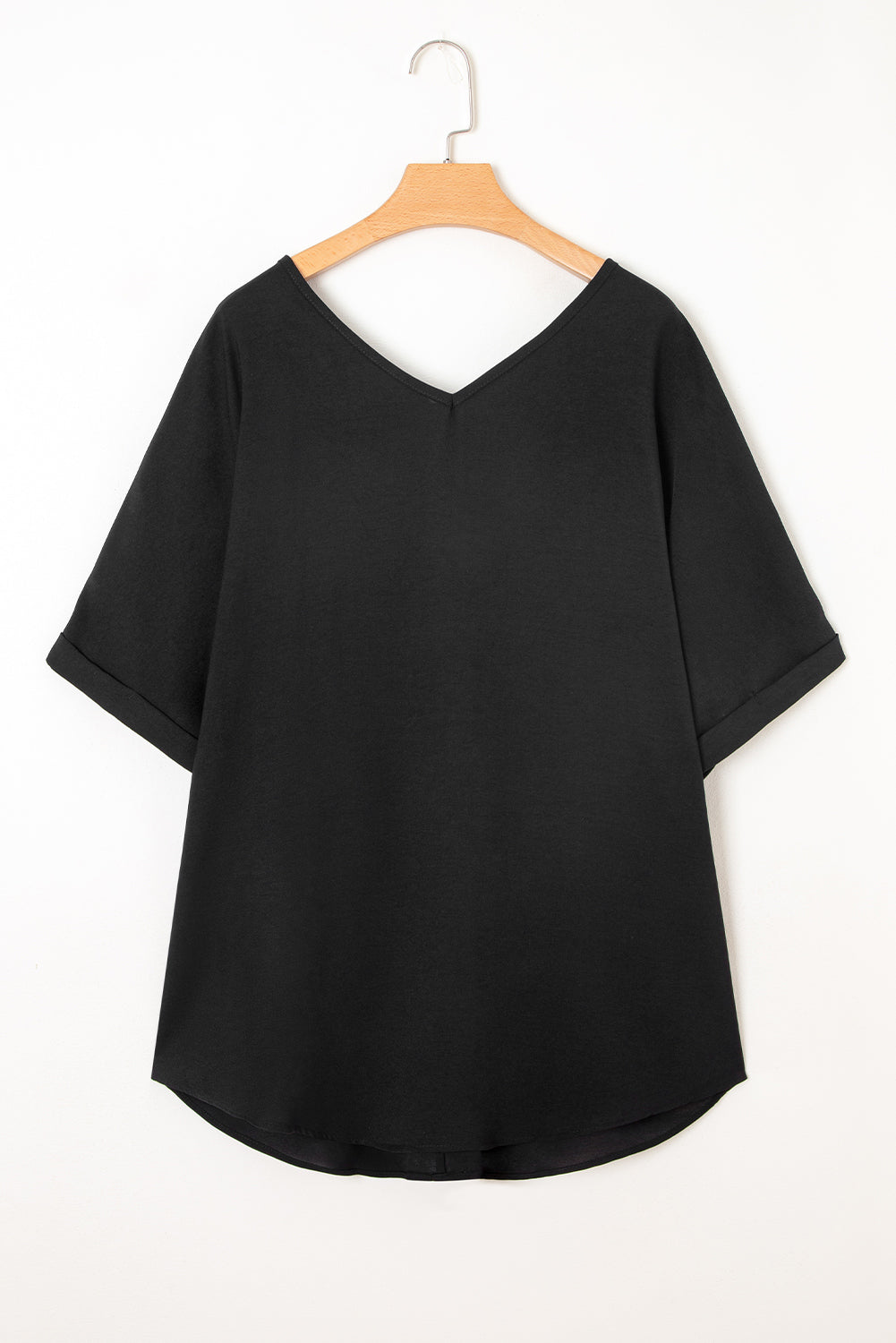 Black Seamed Back High Low Hem V Neck Plus Size Tee