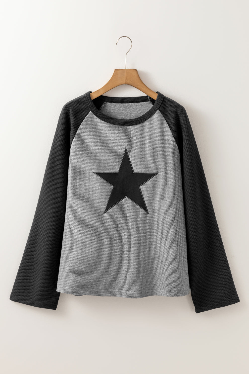 High-rise Waffle Knit Star Graphic Raglan Sleeve Top