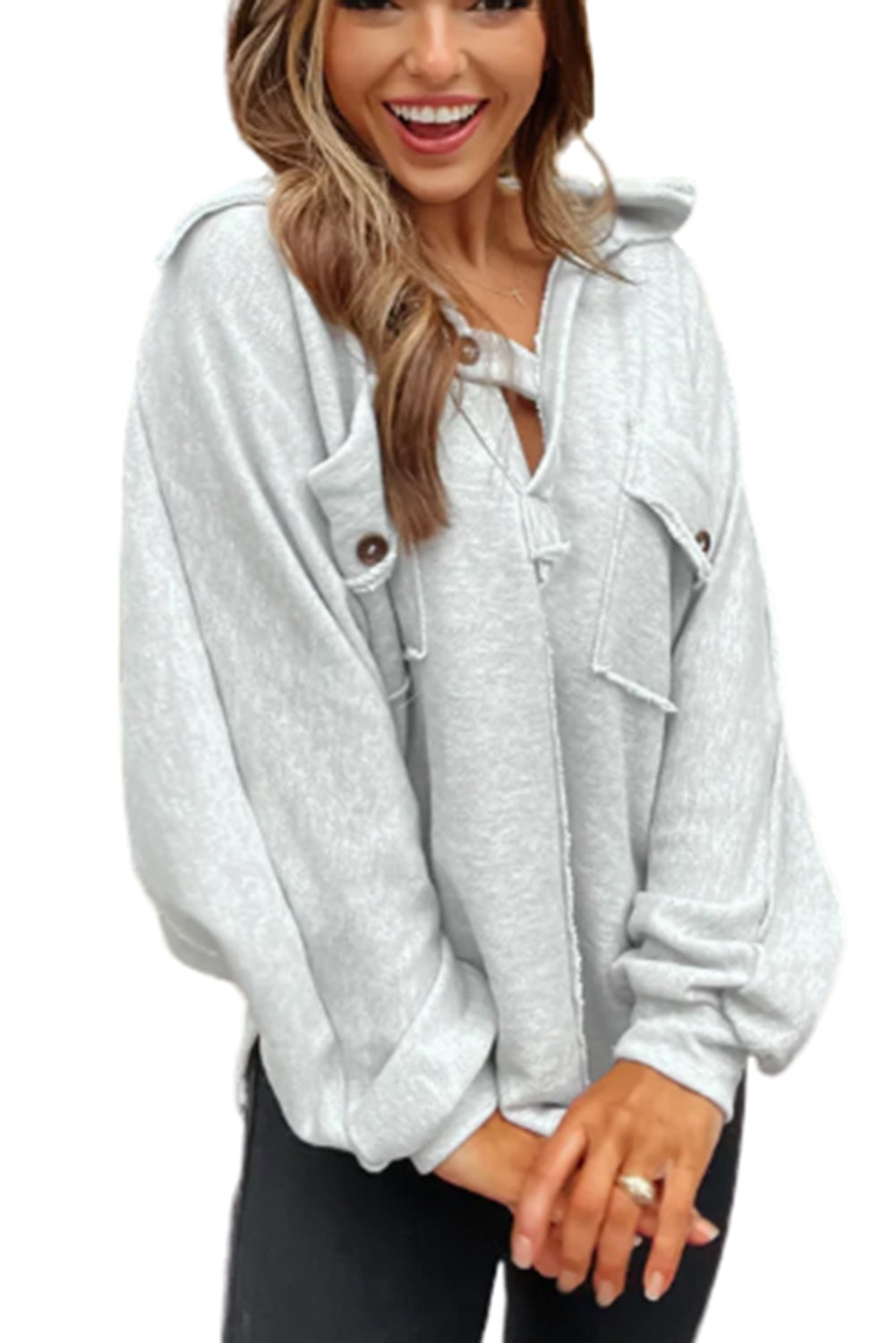 Gray Exposed Seam Pockets Oversized Sweatshirt