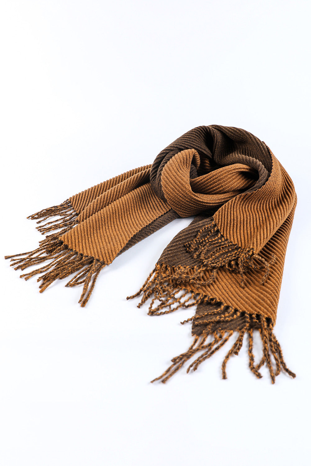 Khaki Bohemian Fringe Trim Textured Scarf