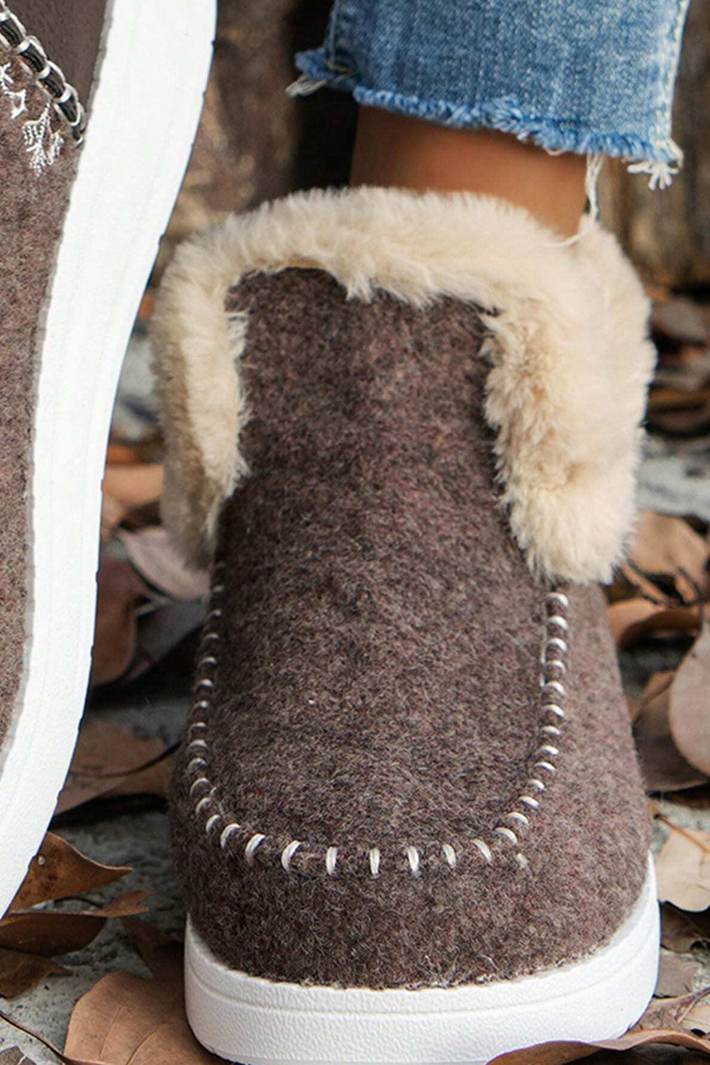 Carbon Grey Suede Stitching Patchwork Plush Lined Anklet Boots