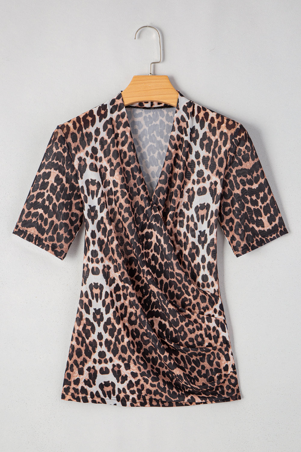 Black Leopard Wrapped V Neck Short Sleeve T Shirt