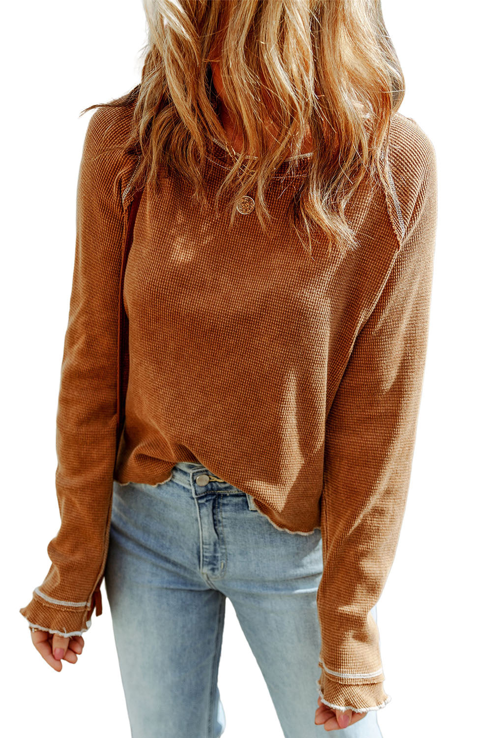 Black Textured Crewneck Long Sleeve Top