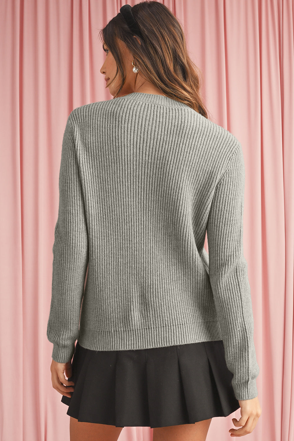 Philippine Gray Sweet Bow Front Cropped Knit Cardigan