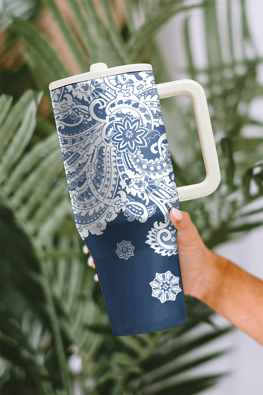 Sky Blue Ethnic Print Stainless Steel Portable Cup 40oz